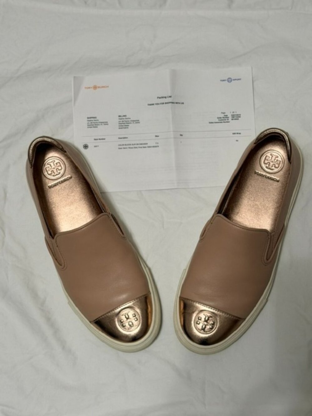 Tory Burch Color Block Slip-On Sneakers Goan Sand/Rose Gold Size 8